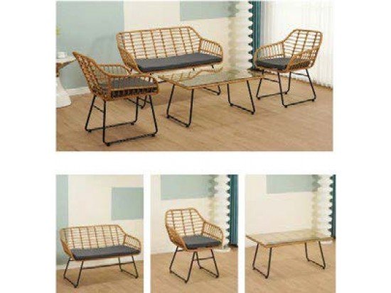 Salon 3+1+1+Table 1021 California Rotin Naturel